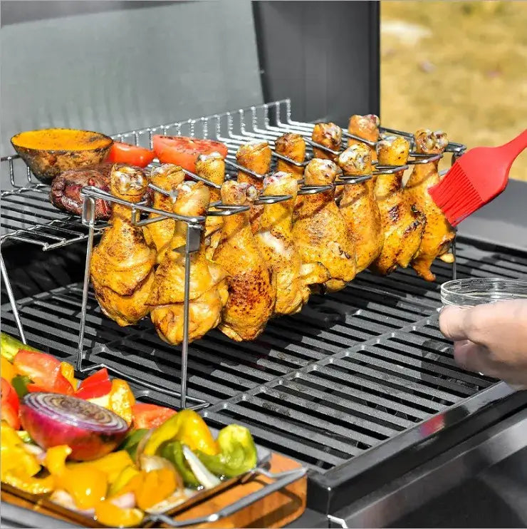 Folding stainless steel grilled chicken leg rack grill bbq