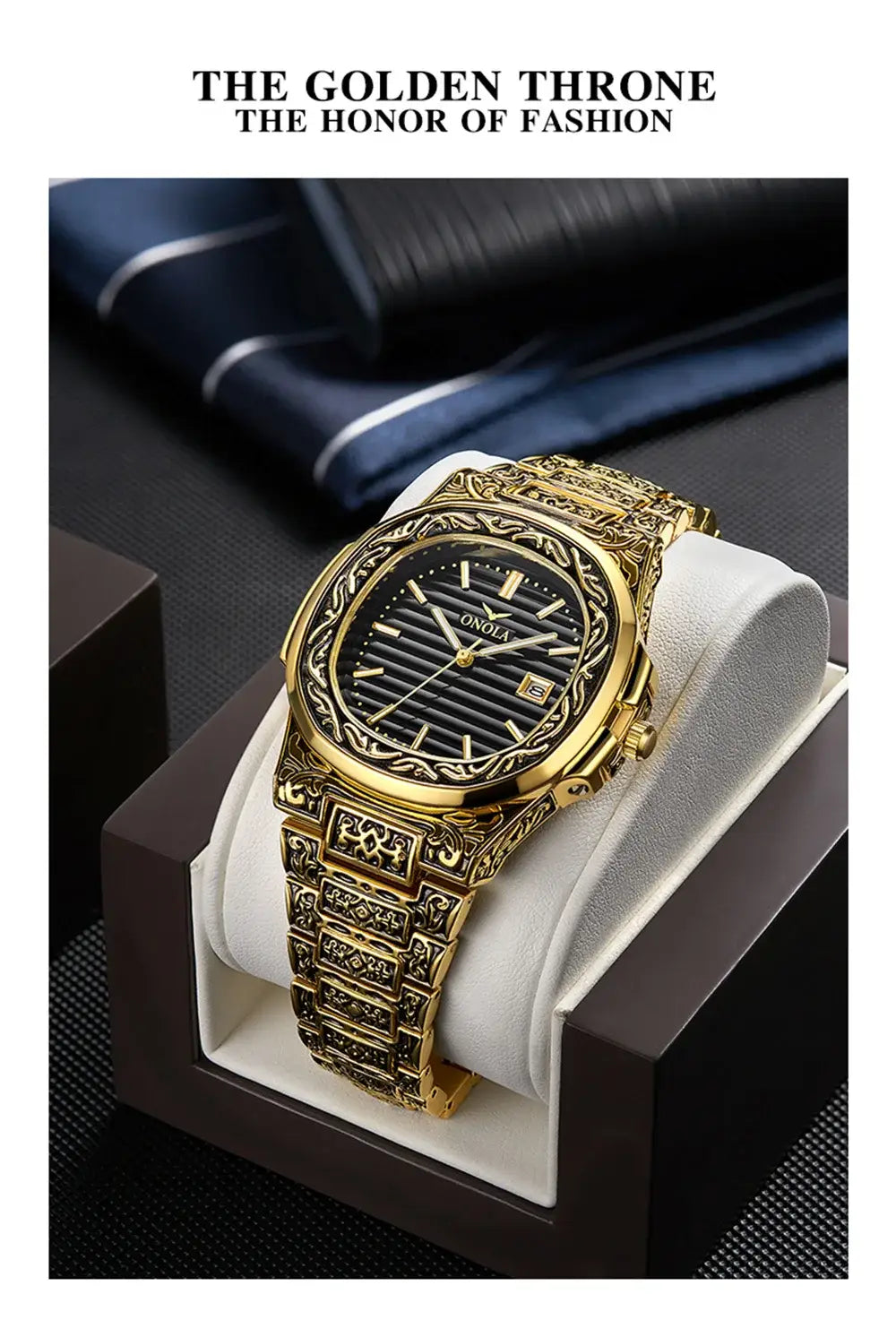 Fashion quartz watch men brand onola luxury retro golden