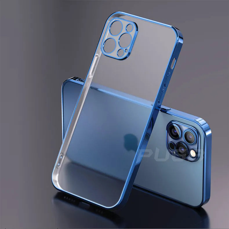 Luxury plating square frame matte soft silicone case for