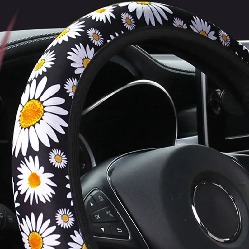 Cute daisy flower car interior decoration knitted steering