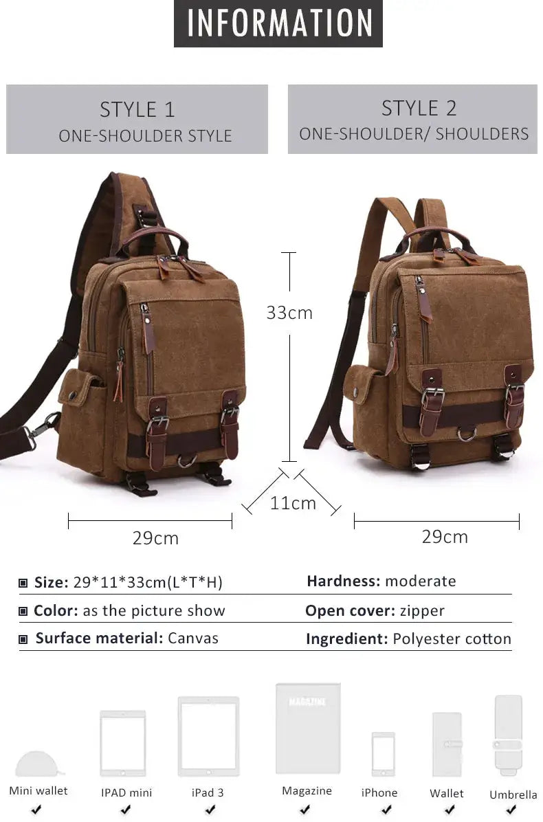 Canvas backpack men travel back pack multifunctional