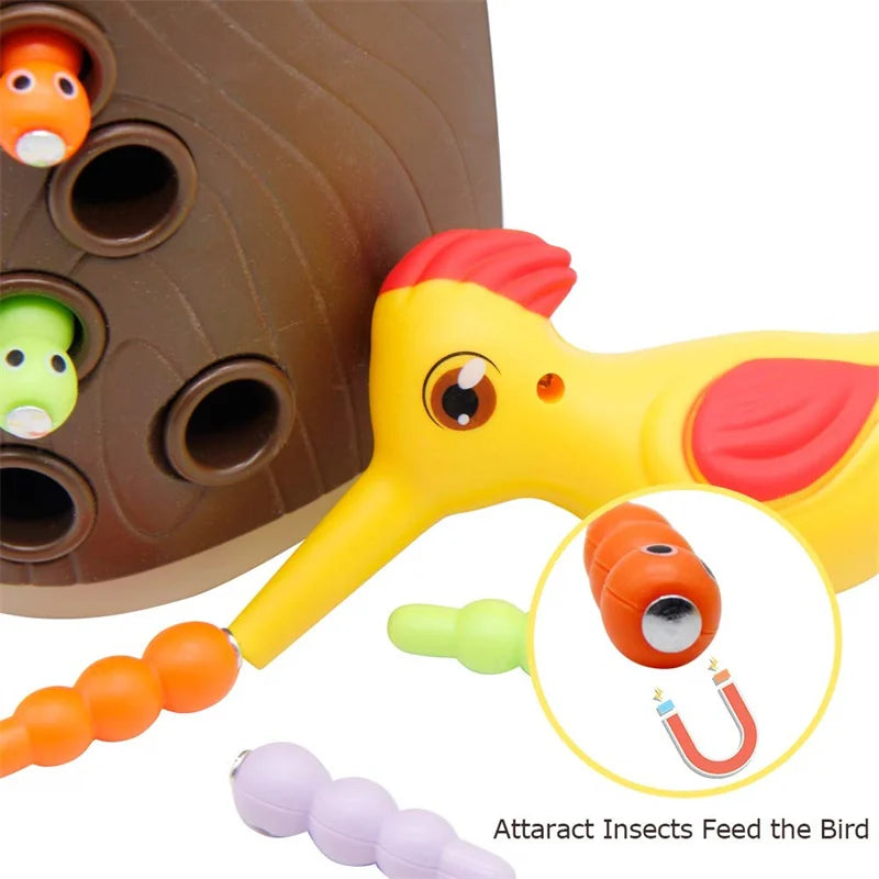 Woodpecker toys fishing and insect catching games