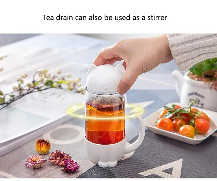 New style cute cat cups tea mug with fish infuser strainer