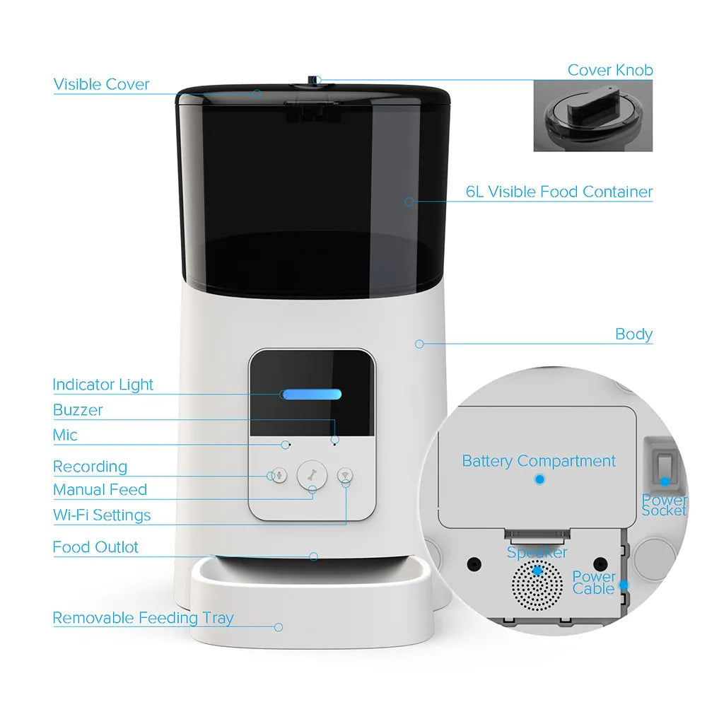 Smart feed automatic dog and cat feeder wi-fi enabled pet