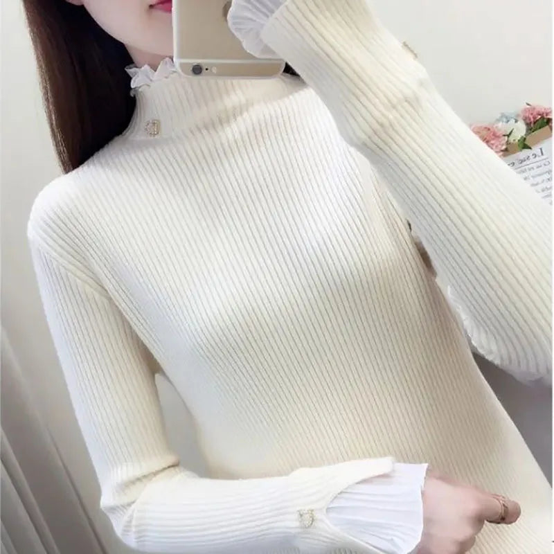 Turtleneck ruffle sweater for women - autumn/winter style