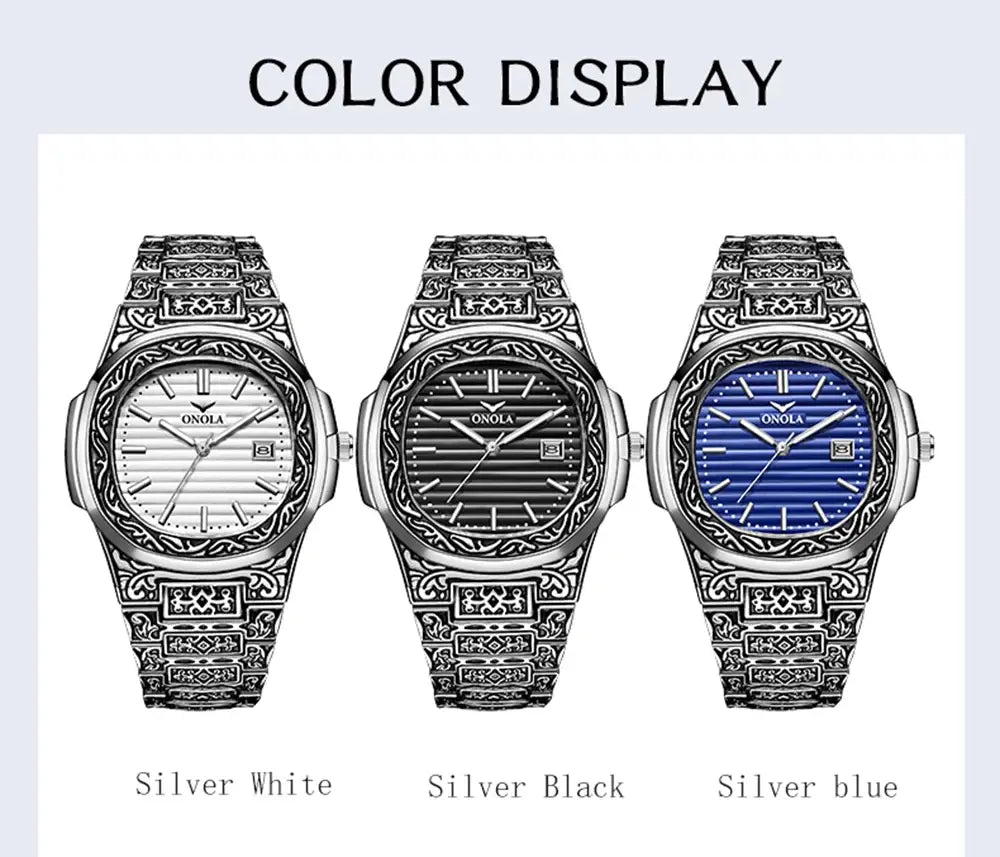 Fashion quartz watch men brand onola luxury retro golden