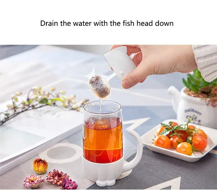 New style cute cat cups tea mug with fish infuser strainer