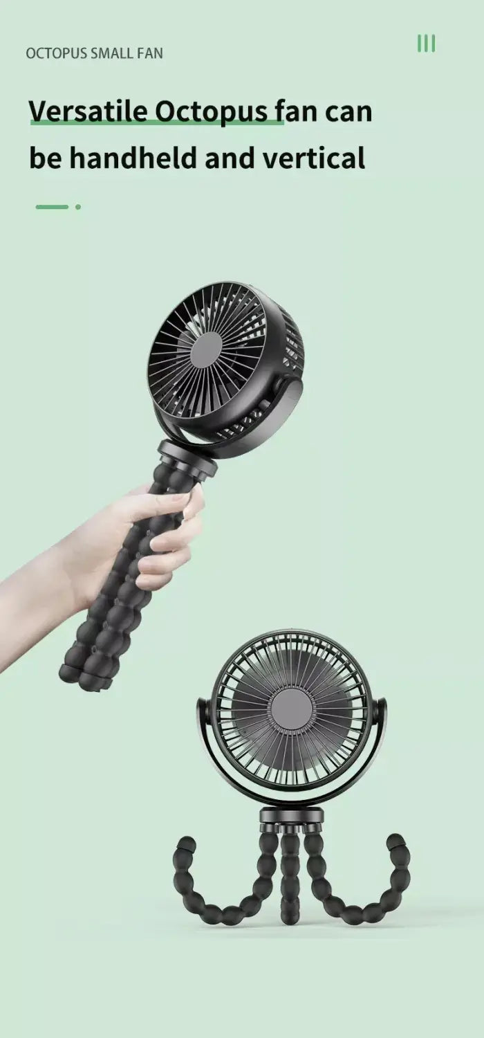 Mini ventilateur de poussette pour bébé poulpe, rotation à 360 degrés