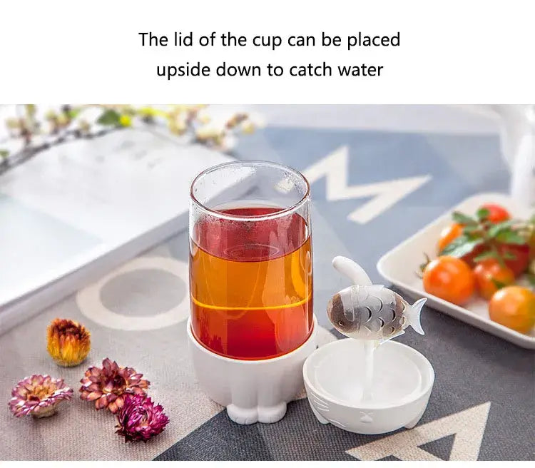 New style cute cat cups tea mug with fish infuser strainer