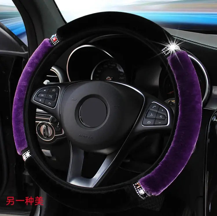 Universal 37-38cm diameter soft plush rhinestone car