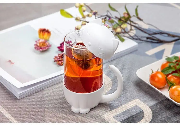 New style cute cat cups tea mug with fish infuser strainer