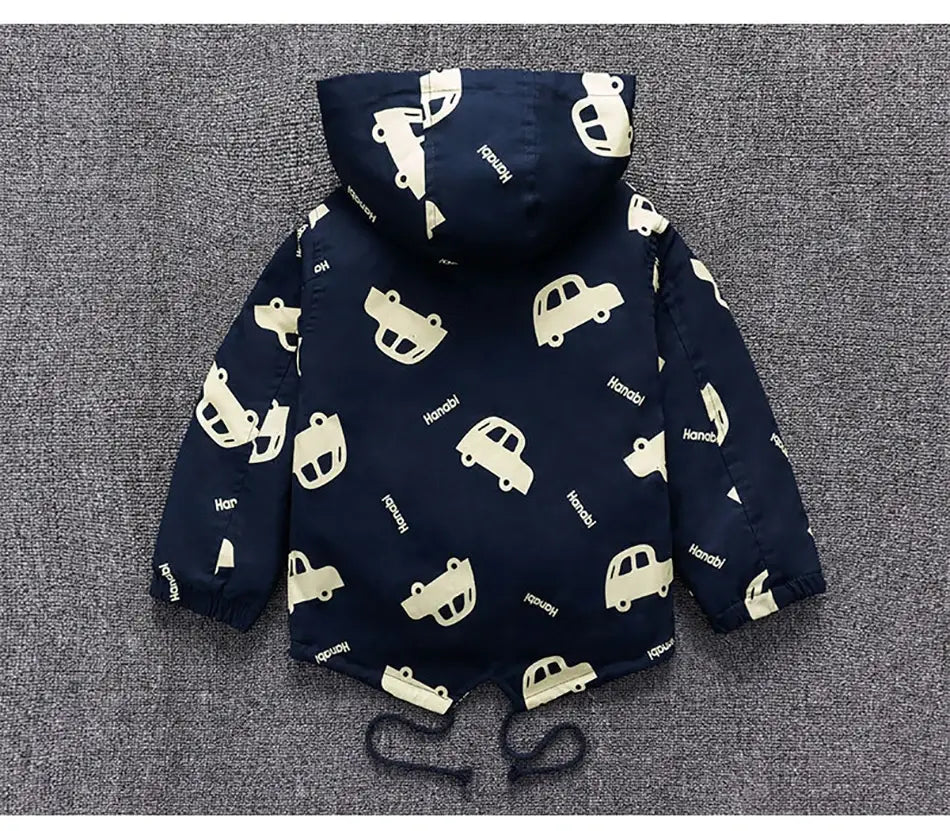 Boys jacket kids thick warm cartoon cars hooded coat