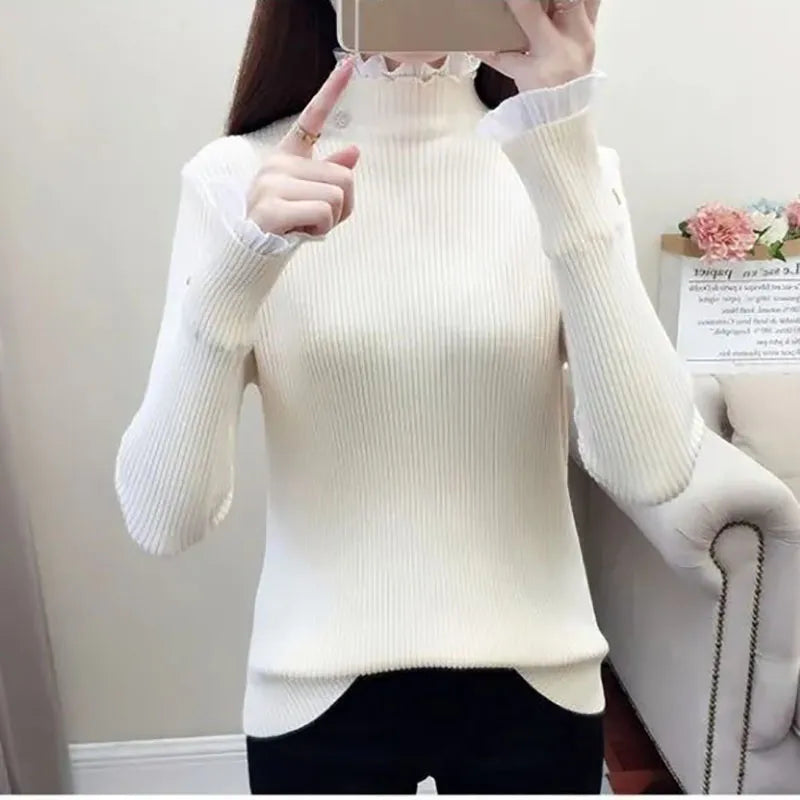 Turtleneck ruffle sweater for women - autumn/winter style