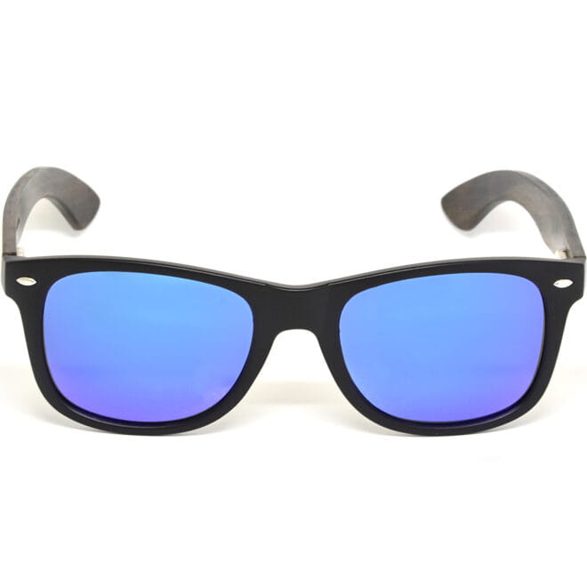 Ebony wood wayfarer sunglasses blue lenses