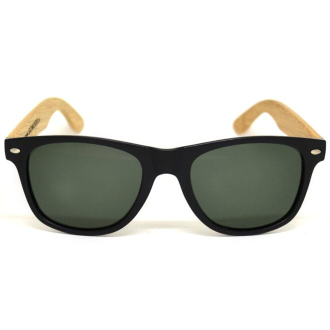 bamboo wood wayfarer sunglasses black lenses front