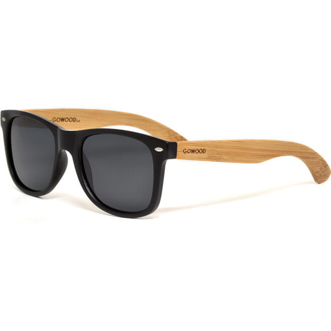 Bamboo wood wayfarer sunglasses black lenses