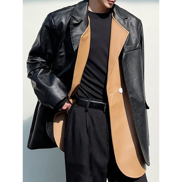 Men double layer lapel colorful suit leather jacket Nexellus