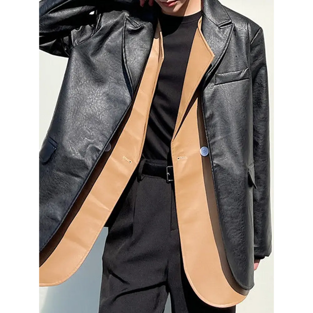 Men double layer lapel colorful suit leather jacket Nexellus