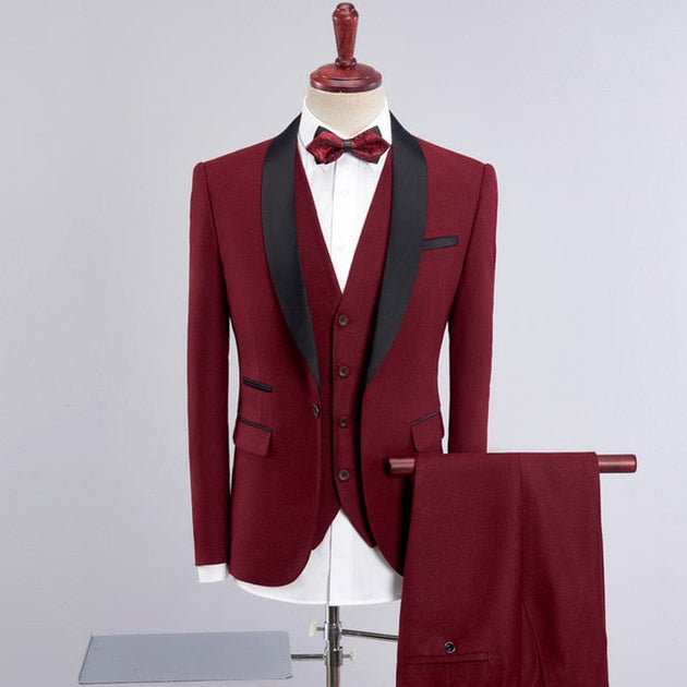 Men's Wedding Suits Shawl Collar 3-Piece Slim Fit Burgundy Suit & Royal Blue Tuxedo Jacket Nexellus