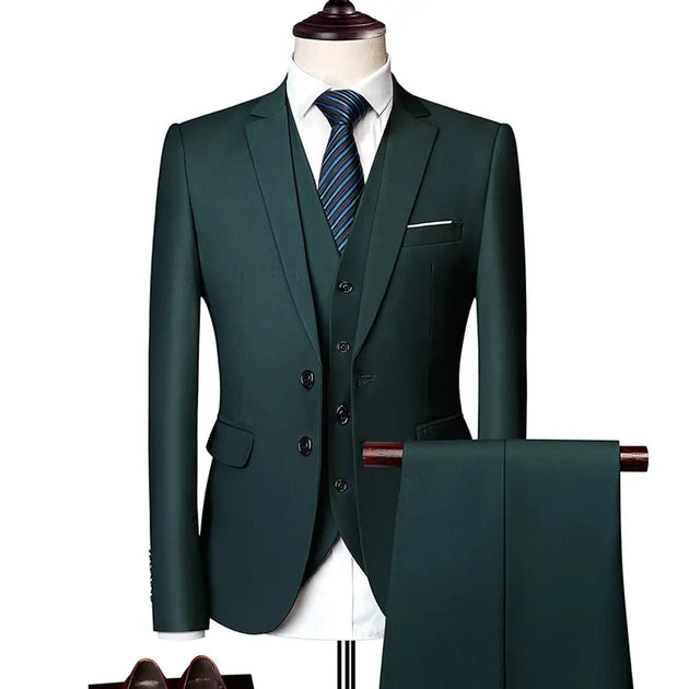 Men wedding prom suit green slim fit tuxedo 3pcs set Nexellus