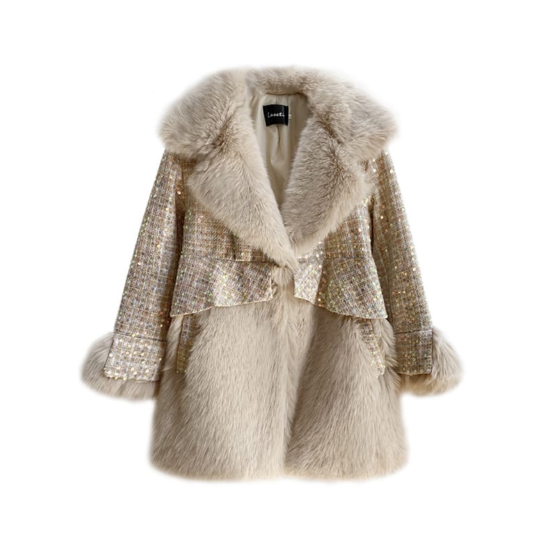 Winter fluffy faux fur coat warm women’s fur jacket