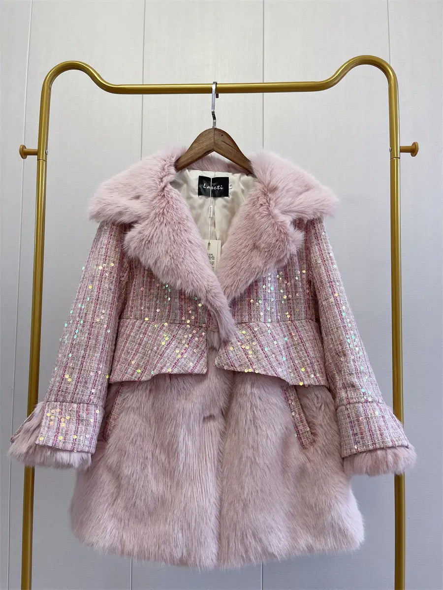 Winter fluffy faux fur coat warm women’s fur jacket