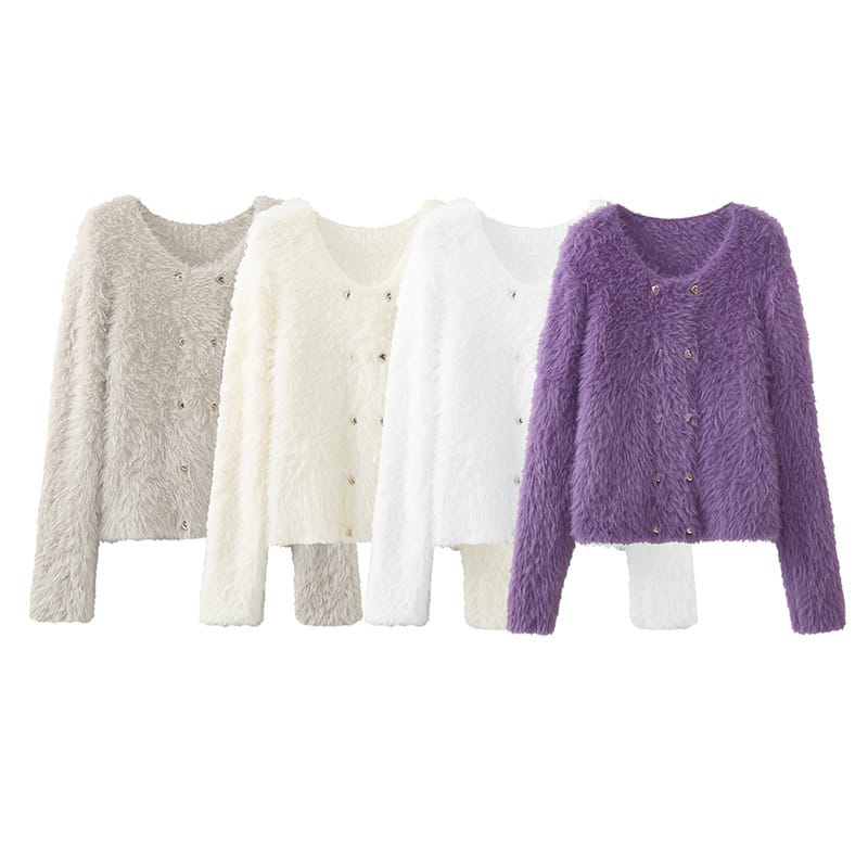 Women buckled mohair sweater long sleeve female top