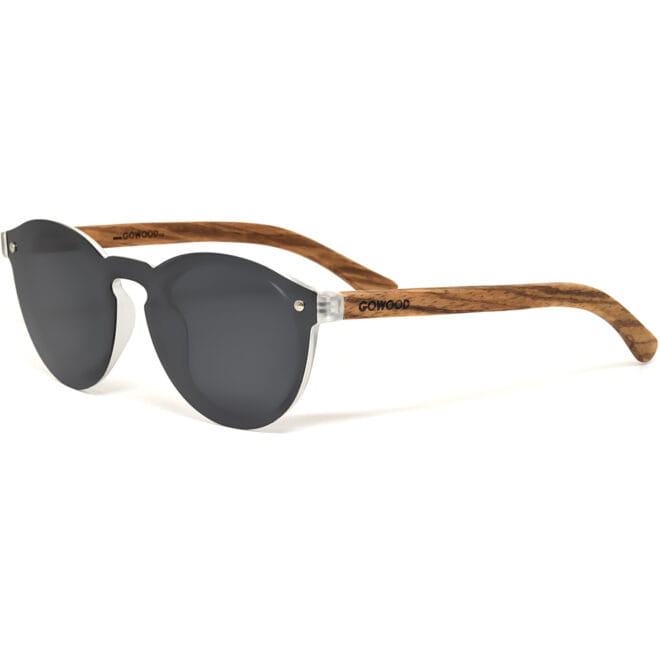 Round zebra wood sunglasses black polarized lenses