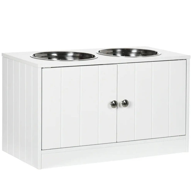 Raised dog bowls for large dogs feeding station stand, storage - white Nexellus