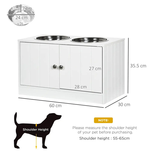 Raised dog bowls for large dogs feeding station stand, storage - white Nexellus
