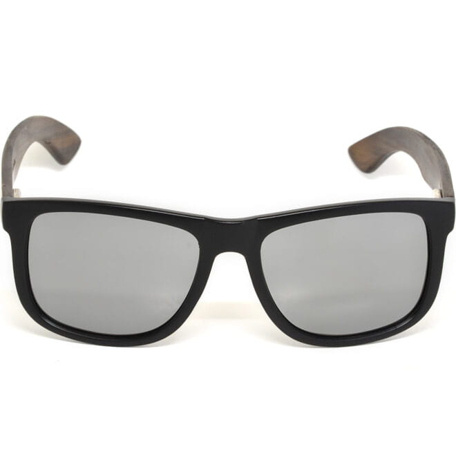 Square ebony wood sunglasses silver mirrored polarized lenses acetate front