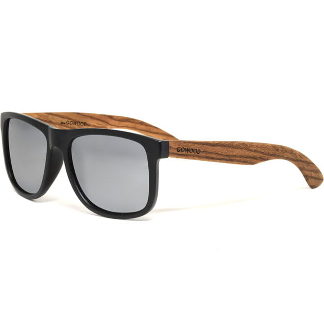 Square zebra wood sunglasses silver mirrored polarized lenses