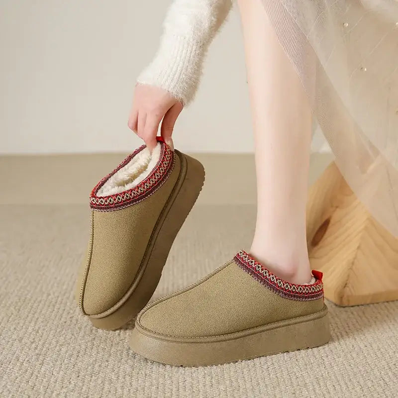 Botas de nieve cálidas de invierno para mujer, botines de felpa con plataforma gruesa