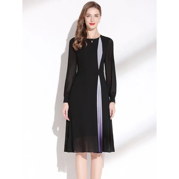 Women’s fashionable aline dress with sheer sleeves and vertical Nexellus