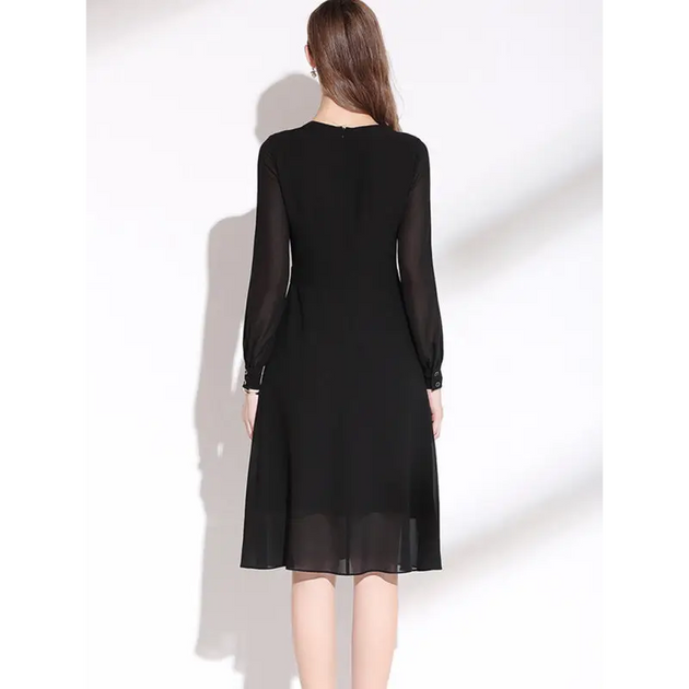 Women’s fashionable aline dress with sheer sleeves and vertical Nexellus