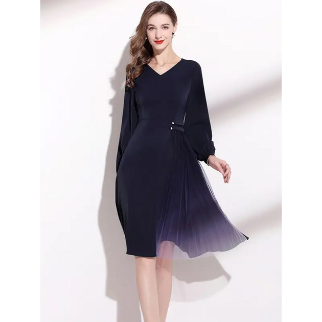 Women’s semi-formal vneck party dress with sheer ombre fabric slit Nexellus