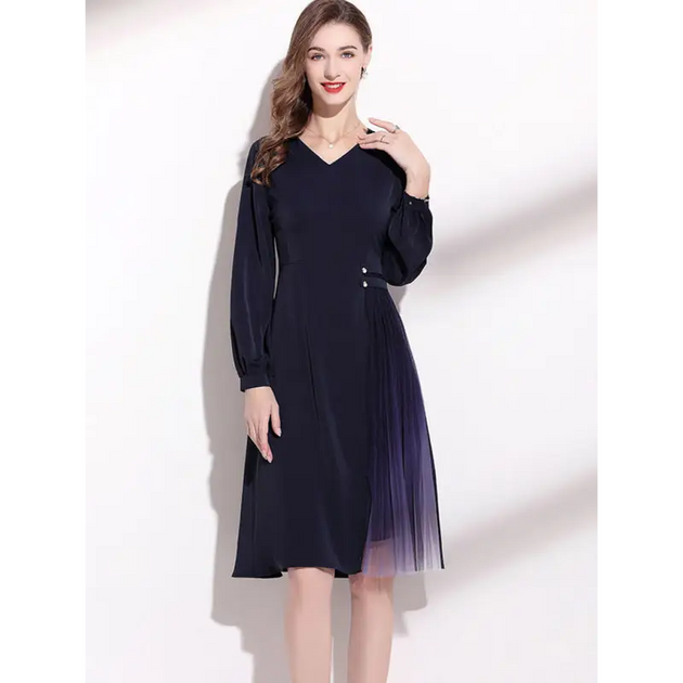 Women’s semi-formal vneck party dress with sheer ombre fabric slit Nexellus