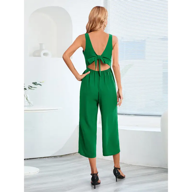 Women’s solid color plus size sleeveless crop jumpsuit Nexellus