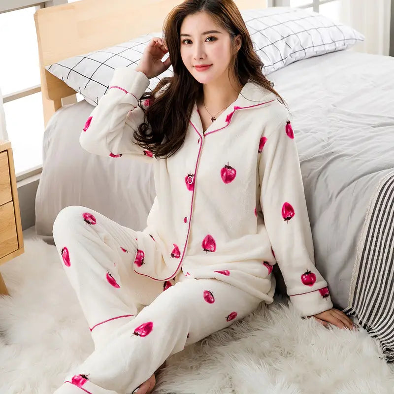 Plus coral fleece love warm mink fleece homewear set