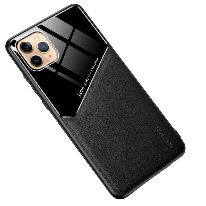 Acrylic + pu leather black case - for iphone 12 / 12 pro