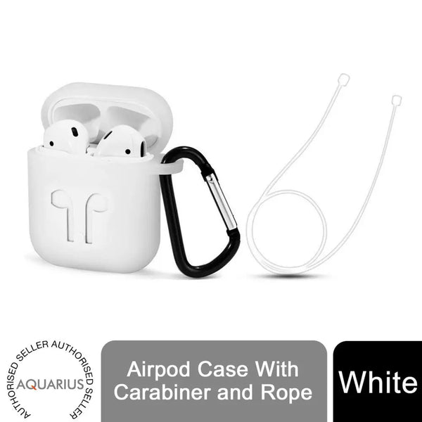 Airpod case with carabiner and rope - white - Computers &