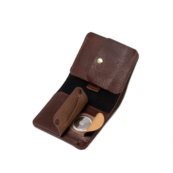 Airtag billfold wallet with large coin pouch - Mahogany