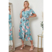 Angel sleeves midi wrap dress in green floral print