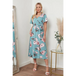 Angel sleeves midi wrap dress in green floral print