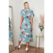 Angel sleeves midi wrap dress in green floral print