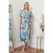 Angel sleeves midi wrap dress in green floral print