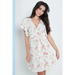 Angel sleeves wrap dress in white floral print