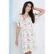 Angel sleeves wrap dress in white floral print