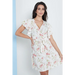 Angel sleeves wrap dress in white floral print