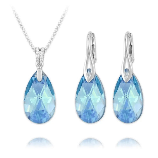 Aquamarine Silver Jewelry Set with Swarovski Crystal - Nexellus